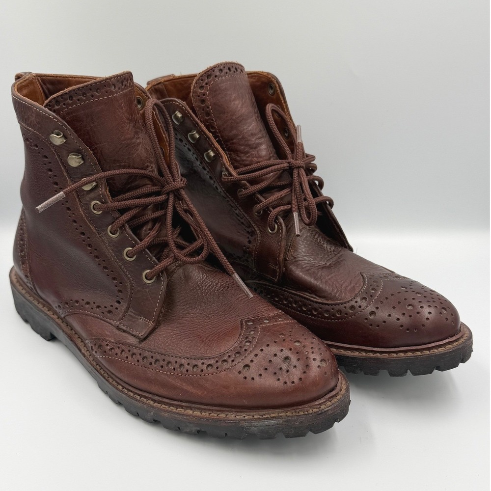 Allen Edmonds Long Branch Brown Leather Wingtip Boots Vibram Mens 11 D Brogue